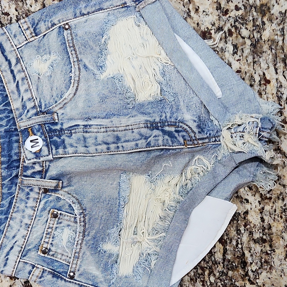 Hot girl light blue jean shorts